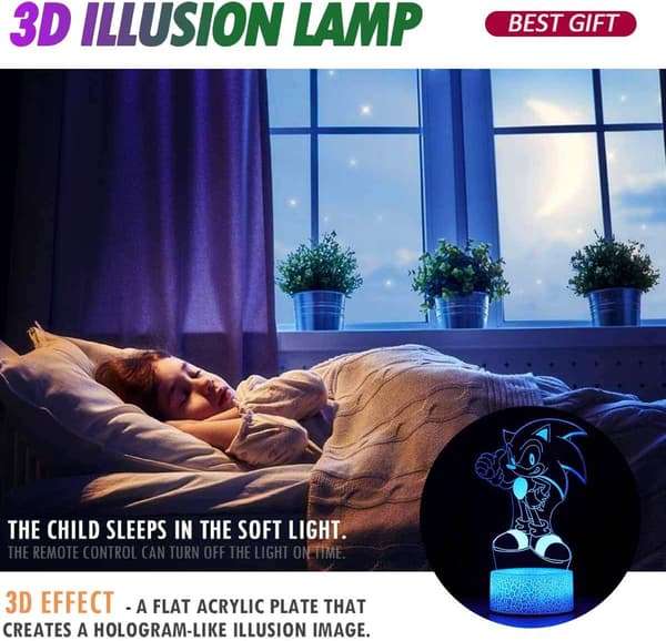 3D Illusion Sonic The Hedgehog Natlampe, 16 Farveskift