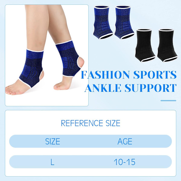 4 stycken/ 2 par barns ankelstöd kompressionsstrumpor för barn elastiska barn kompressionsstrumpor stickade ankelstöd stöd ankelstrumpa för jogging R Black Dark Blue 10-15 Years