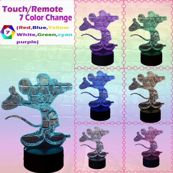 Mickey Minnie Mus 3D nattlys med 16 fargeendrende automatisk blinkende LED-skrivebordslampe leker