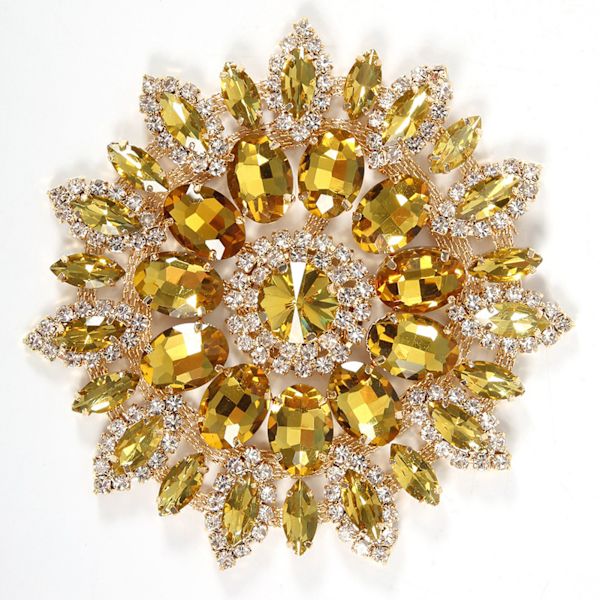 Kristallglas Strass Dekoration DIY Kläder Kvinnor Tillbehör 11cm (Gul Gyllene Bas)