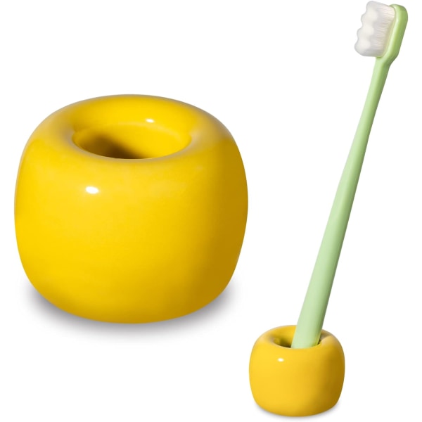Slank Mini Keramik Tandbørsteholder Stativ til Badeværelse Forfængelighed Bordplader (Gul 1-pakke) Yellow