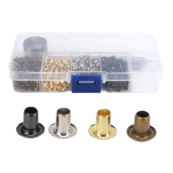 Grommets 2mm Forgylt Kobber Metall Grommet Kit Skolisser Belter Øyespenner Med Plast Oppbevaringsboks