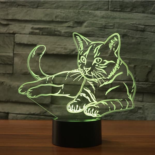 3D LED Katte Dyre Optisk Illusjon Sensor Nattlys med S