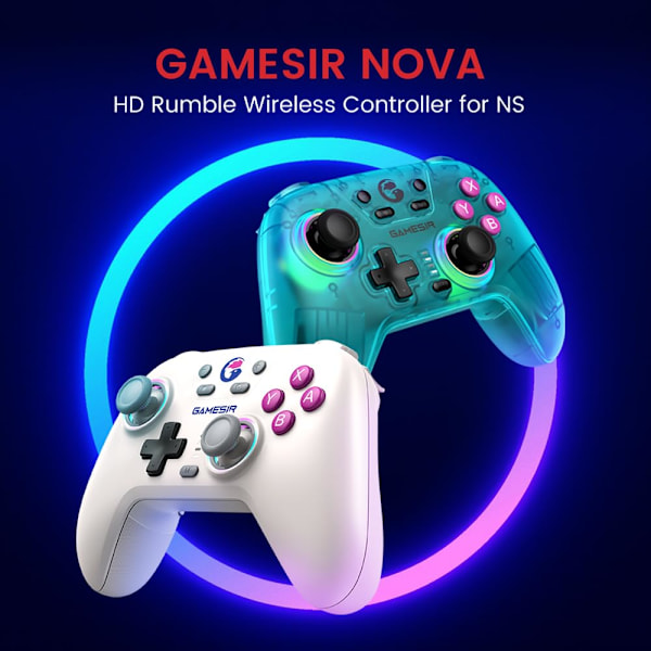 Nova trådløs Switch Pro-kontroller for Switch/Lite/OLED, Switch-kontrollere med Hall-pinner, RGB LED, 1200 mAh oppladbart batteri, Turbo, programmerbar, Moti Nova(White)