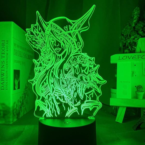 World of Warcraft Sylvanas Windrunner 3D LED-yövalo, 3D-näköharha himmennettävä Pimeyden Lady -yövalo, USB-virralla toimiva pöytälamppu lastenhuoneeseen -16