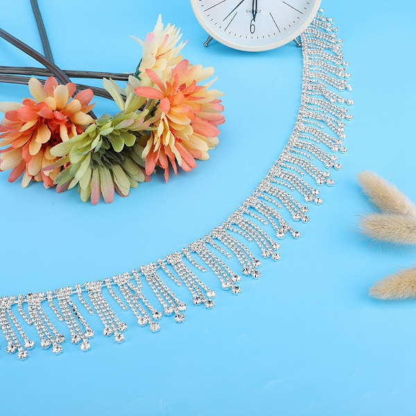 Rhinestone Tassel Chain Håndlaget DIY Tilbehør Strass Krystall Diamant Dekorasjon Kjede(Sølv)