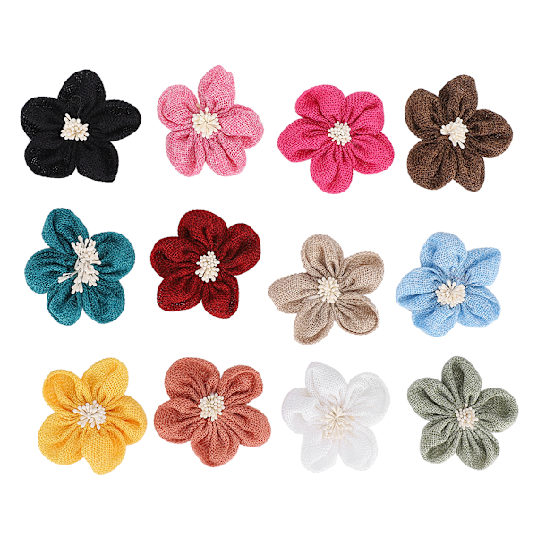 12 stk. Burlap Blomster Naturlig Håndlaget Håndverk Blomst for Hjem DIY Bryllupsdekorasjon