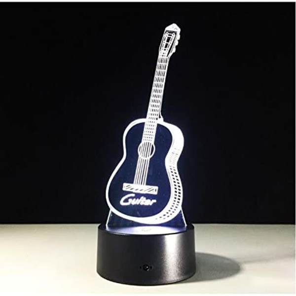 Gitarr 3D Visuell Modell Illusion Lampa LED 7 Färgförändring Nej