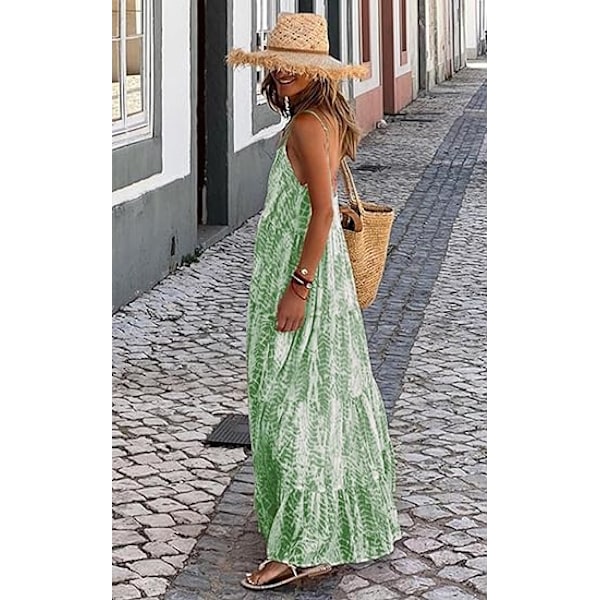 Sommerkjoler for kvinner 2025 Spaghettistropp Scoop Neck Blomstrete Maxikjole Løs Boho Lang Sommerkjole med Lommer XXL