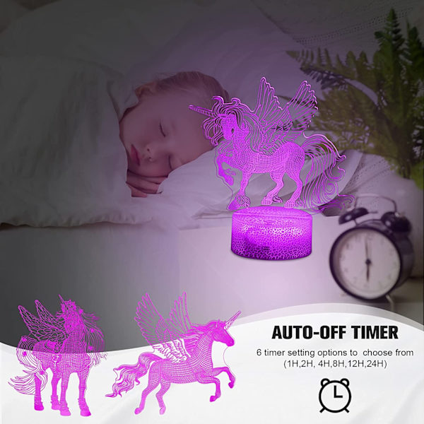 3D Unicorn Nattlampa för Flickors Rum, 3-Mönster och Timing