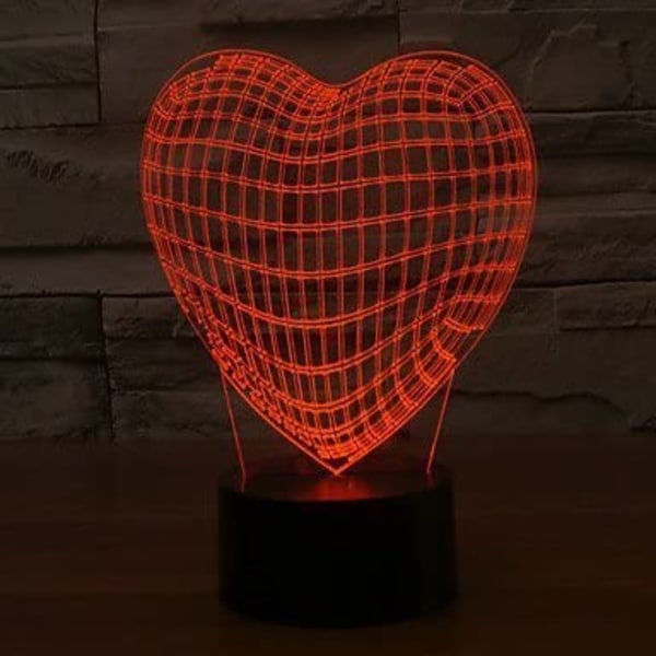 Ny 3D Kärlek Hjärta Nattljus Touch Switch Bordsskiva Optica