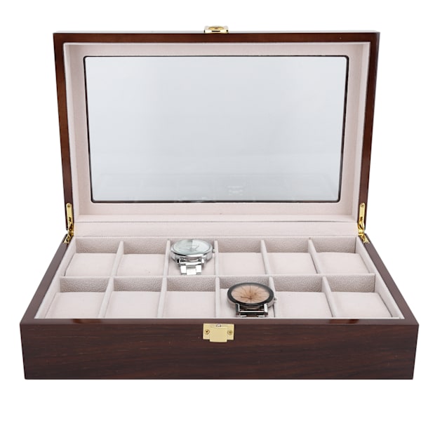 12 rutnät trä klocka display box arrangör handledsklockor förvaring trä låda fall arrangör