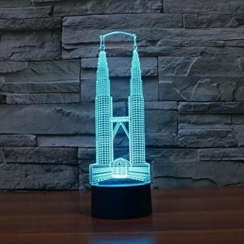 3D Twin Tower Nattlys Bord Skrivebord Optisk Illusjon Lamper