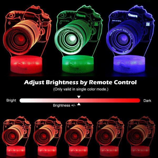 Kamera 3D nattlampa, dynamisk RGB-färgförändring 3D-illusion