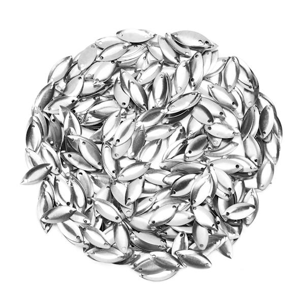 1000 st mässings dubbla hål bete form paljetter bröllop kläder tillbehör (Silver 7x15mm)