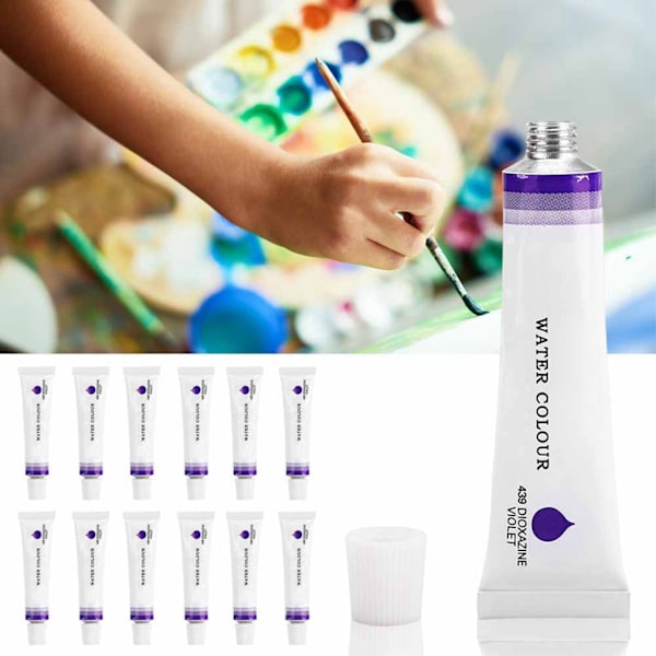 12 stk. lilla akvarelmaling pasta pigment blæk aluminium tube 12ML øve tegning kunstmaterialer