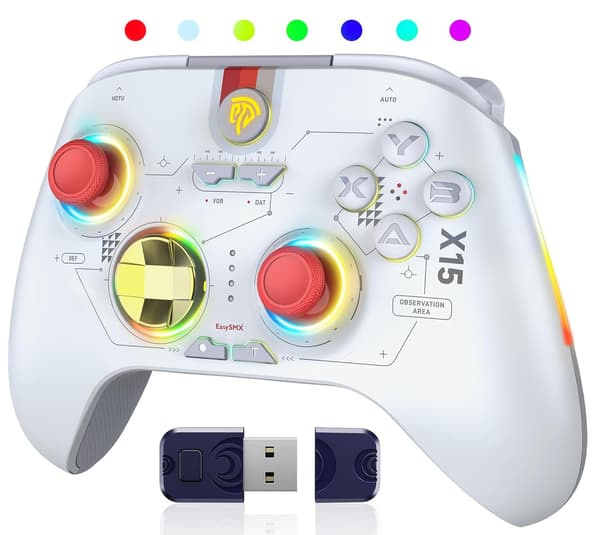 X15 PC-controller - Forbedret trådløs Bluetooth-controller med Hall-joysticks/Hall-aftræk/RGB-belysning - Ingen stickdrift, ingen dødzone - Fungerer til W white
