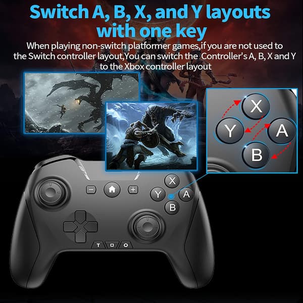 Bluetooth-controller til Switch/PC/Steam/Apple Arcade MFi-spil osv., Switch Pro-controller trådløs med justerbar dobbeltbevægelse, Turbo, Makroer, 6-akset White