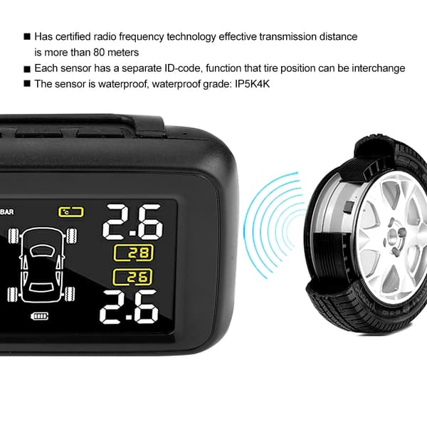 U901L-WF Solcellsdriven Trådlöst TPMS Däcktrycksövervakningssystem med 4 Externa Sensorer