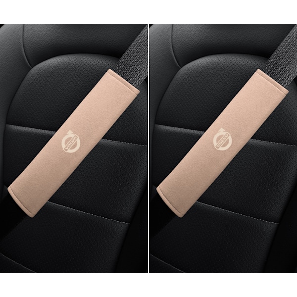 For Volvo setebelte skuldertrekk XC60/XC40/S90/S60 sikkerhetsbelte semsket skinntrekk (par, beige)