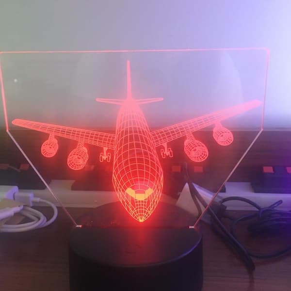 Flygplan 3D Ljus LED Bordslampa Optisk Illusion Hologram