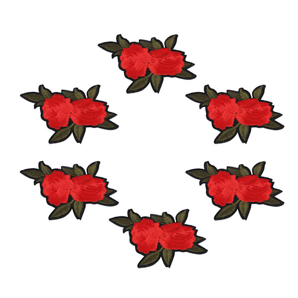 Rød rose broderet patch DIY dekoration tøj strygejern sy mærkat håndværk tilbehør