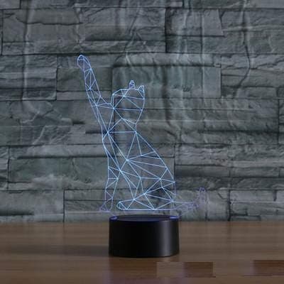 3D Kat Natlampe Touch Bord Skrivebordslamper 7 Farveskiftende L