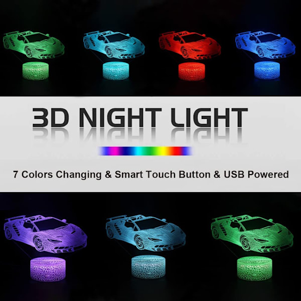 Bil 3D Nattlys Biler for Gutter Barn 3D Lampe Lys Julegave
