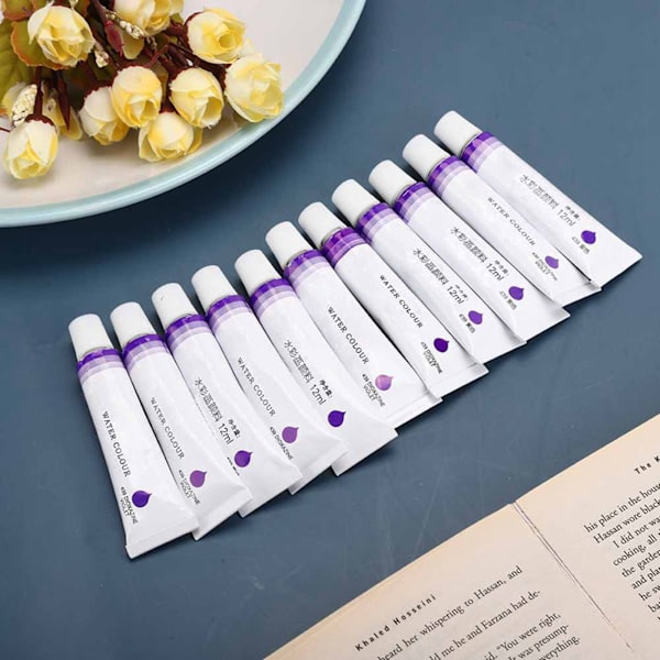 12 stk. lilla akvarelmaling pasta pigment blæk aluminium tube 12ML øve tegning kunstmaterialer