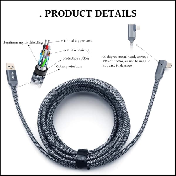 Link-kabel kompatibel med Oculus Quest 2 16ft, snabbladdning och PC-dataöverföring USB C 3.2 Gen1-kabel för VR-headset och spel-PC
