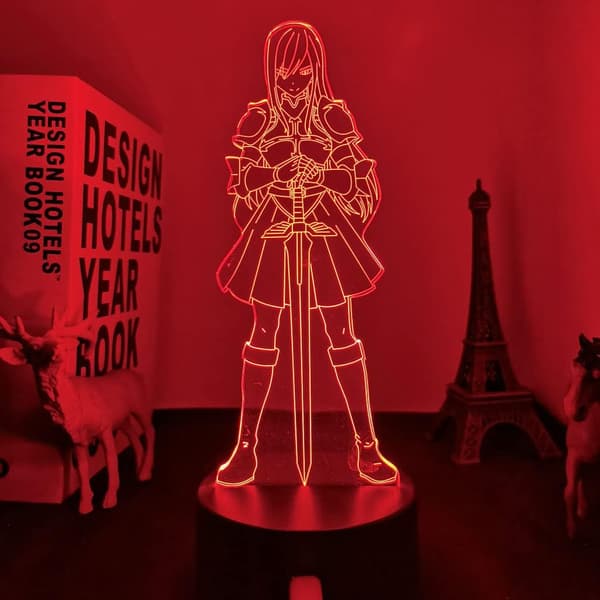 A-ail Erza Scarlet lampe 3D illusjonsnattlys, fjernkontroll
