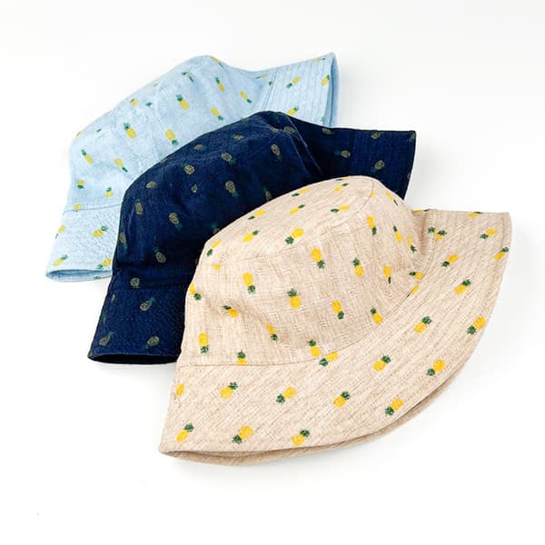 Bucket Hat Bomuldsprint Ananas Vendbar Strand Solhat, N