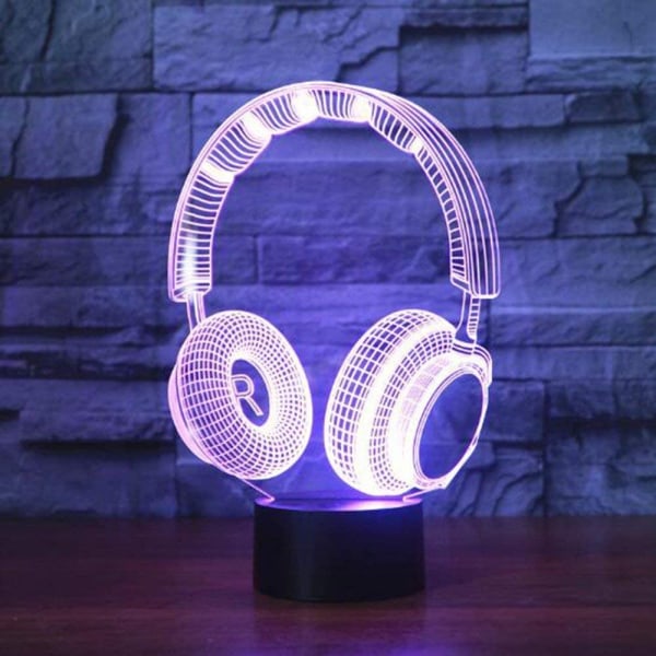3D DJ Headset Hörlurar Nattljus led Lampa Illusion 7 Colo