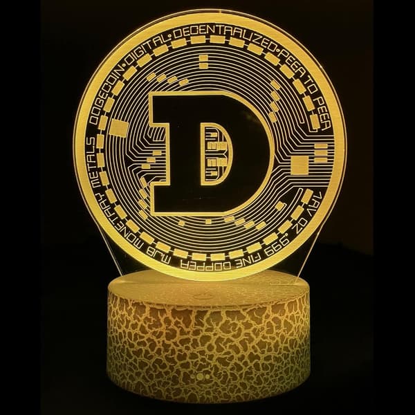 coin 3D LED Natlampe Bitcoin Crypto Måne Revnet Base 7