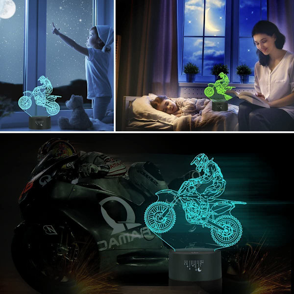 Motorcykel 3D LED Optisk Illusion Lamper 7 Farveskift Touch