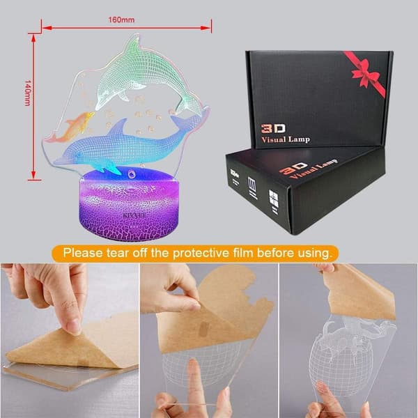 Delfin 3D Illusionslampe Natlys Visuel Bordlampe Dynami