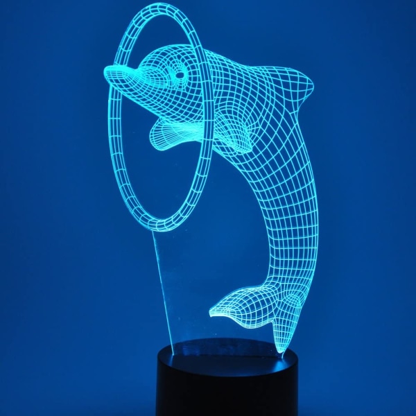 3D Illusion Dolphin LED Nattlampa, 7 Färger Gradvis Ch