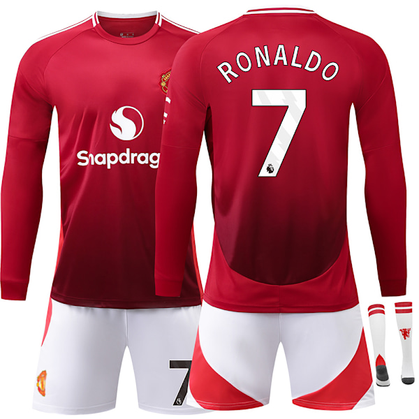 24/25 Jalkapallosetti Lapsille Verryttelypuku Jalkapallosetti Pojille, Red Imps NO.7 RONALDO Jalkapallojoukkueen Pelipaita pitkä Verryttelypuku Paidat Lyhyt S