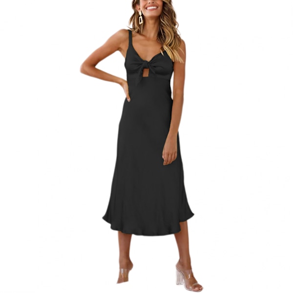 ghetti Zipper Straps Tie Bust Cocktail Midi Dress(Sort XXL)