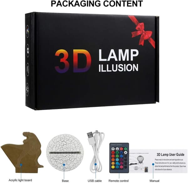 3D Dinosaur Optisk Illusion Natlampe 16 LED Farve Changi