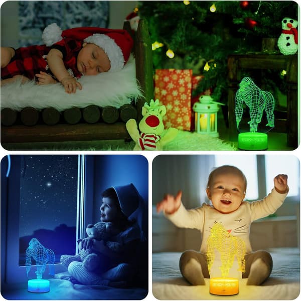 3D Gorilla Natlampe 3D Natlampe LED Farveskiftende Anim