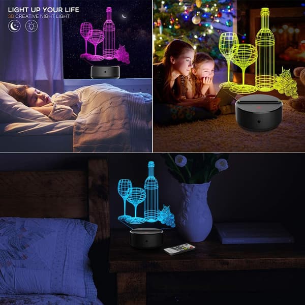 3D Nattlampe Vinglassflaske LED-lys Optisk Illusjon La