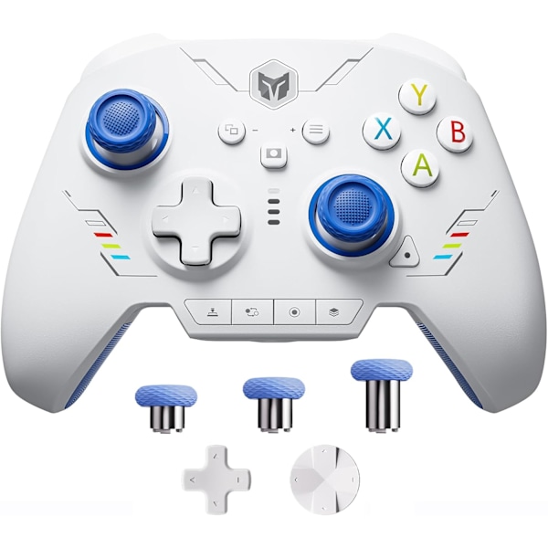 Trådløs Controller, BIGBIG WON Rainbow 2 SE, Hall Effect Trigger, 12-bit ADC, 3 Sæt Joysticks, 4-vejs & 8-vejs D-pad Controller til Switch/PC/Android/iOS Blue