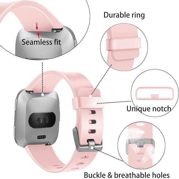 Smartwatch-rem til Fitbit Versa Smartwatch, Versa 2 og Versa Lite SE ure til kvinder og mænd (Pink-S)