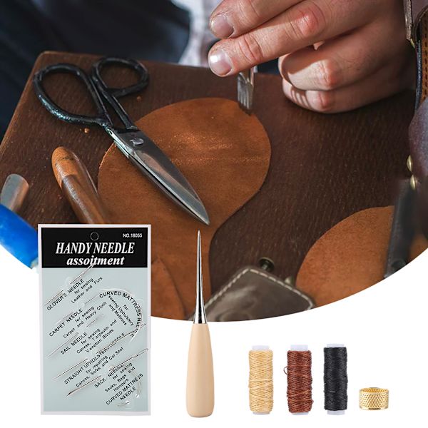 DIY-käsityönahkatyökalut käsinompeluneulat, lanka, sormustin, ompeluneulasetti