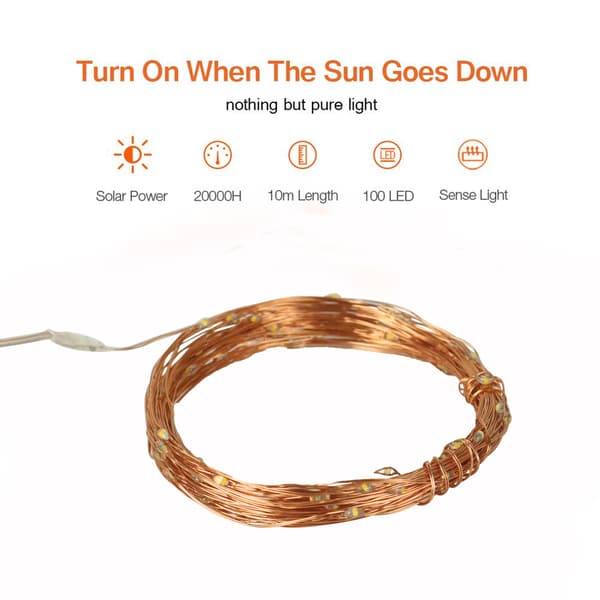 Utomhus solcellslingor, 33 fot 100 LED solcellslampor Cold White