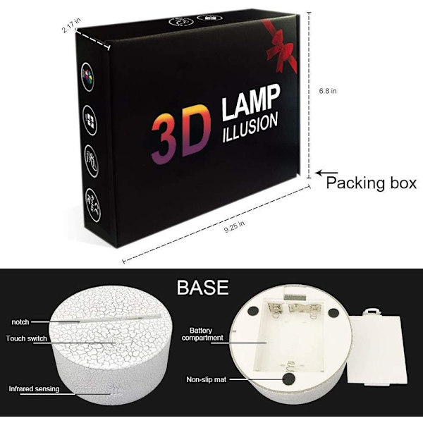 3D Illusion Natlampe Superhelt Tre Mønstre 16 Farver Ch