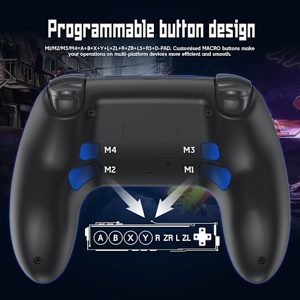 Trådløs controller til PS-4, Game Controller kompatibel med PS-4/Pro/Slim/PC, Gamepad Joystick med dobbelt vibration/6-akset gyrosensor/touchpanel/RG