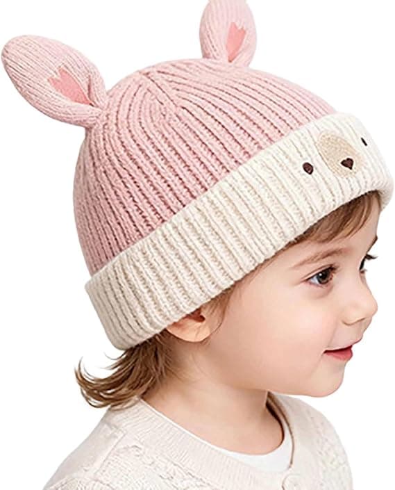 Söt julmössa för småbarn - Unisex stickad mössa, varm vintermössa för barn pojkar och flickor pink