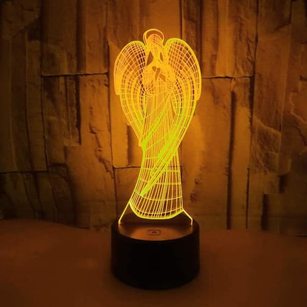 3D Engelvinge Nattlampe Illusjon Nattlys 7 Farger